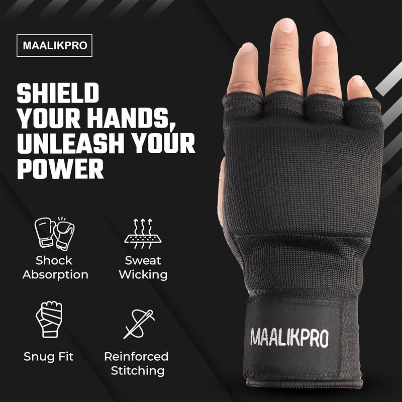 MAALIKPRO أقراص اليد للبوكسينغ مع قفازات داخلية جل | أقراص يد مبطنة بالجل للرجال والنساء، البوكسينغ، MMA، موياي تاي، وفنون القتال | مع لفافة معصم طويلة - Image 5